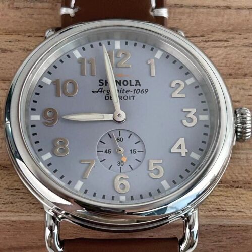 Shinola The Runwell 41mm Slate Blue Dial Tan Leather Strap Men's Quartz Watch - Image 9