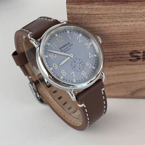 Shinola The Runwell 41mm Slate Blue Dial Tan Leather Strap Men's Quartz Watch - Image 13