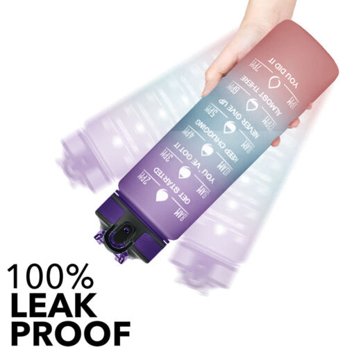 32oz Motivational Drinking Water Bottle with Time Marker Straw Fitness Sports