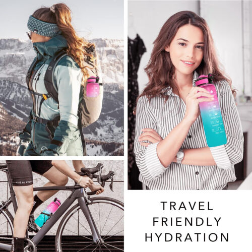 32oz Motivational Drinking Water Bottle with Time Marker Straw Fitness Sports - Image 43