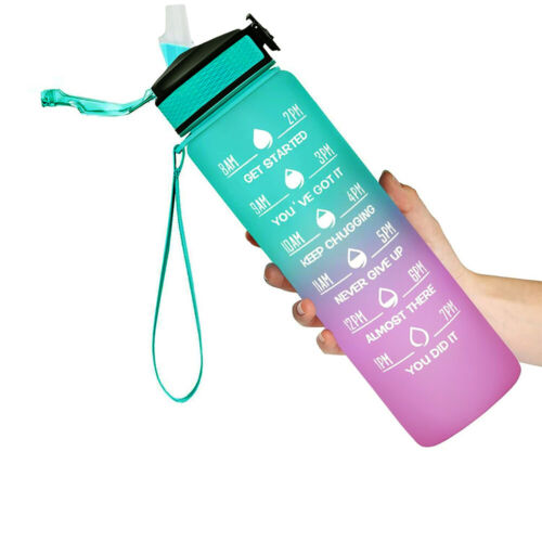 32oz Motivational Drinking Water Bottle with Time Marker Straw Fitness Sports - Image 50