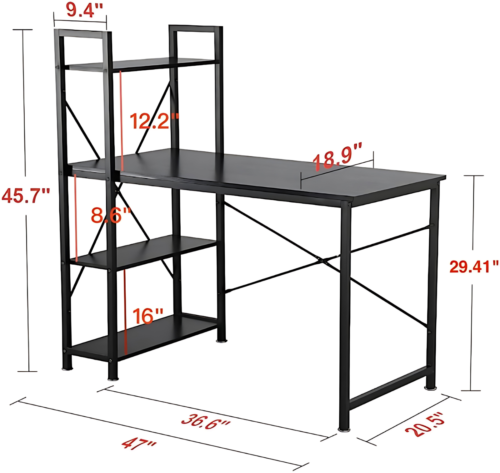 Computer Desk with Storage Shelves, 4-Tier Bookshelf, Spacious Work Surface - Image 23
