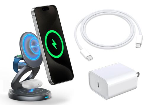 15W MagSafe 3-in-1 Wireless Charger Station for iPhone 15/14, AirPods, Watch