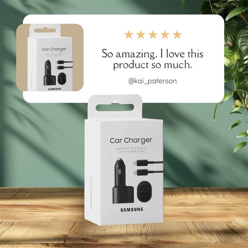 Official Samsung 45W 2 Ports Super Fast Charging Dual Car Charger with Cable