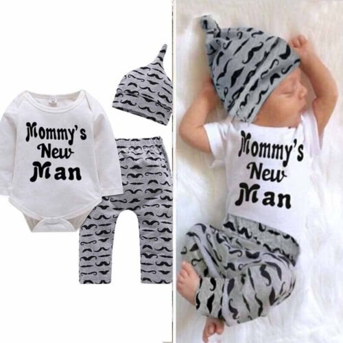 Newborn Baby Boy New to The Crew Romper Tops+Pants Trousers+Hat Outfits Clothes