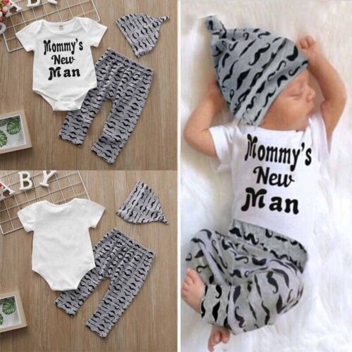 Newborn Baby Boy New to The Crew Romper Tops+Pants Trousers+Hat Outfits Clothes - Image 3