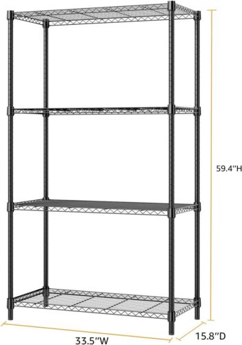 16*34*60" Storage Rack Metal 4 Tier Wire Kitchen Shelf Organizer 1000 lbs Black
