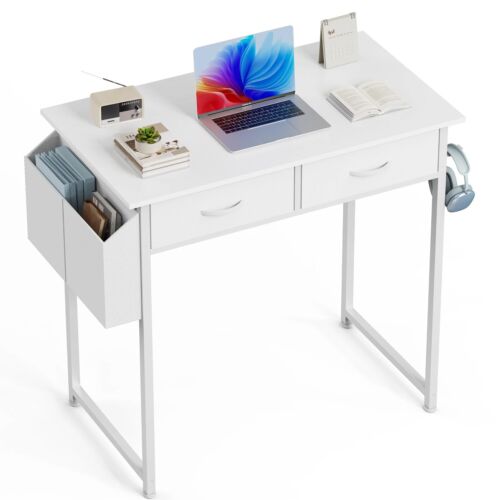 JHK 32 inch Home Office Small Computer Desk Small Table with 2 Fabric Drawers