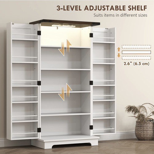 HOMCOM Kitchen Pantry Cabinet with Sensing LED Light Storage Cabinet White - Image 3