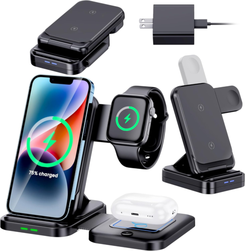 Foldable Wireless Charging Station for iPhone 14/13/12 Airpods Watch Charger