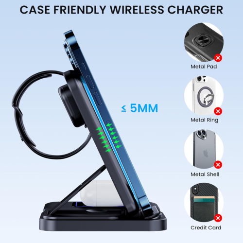 Foldable Wireless Charging Station for iPhone 14/13/12 Airpods Watch Charger - Image 4