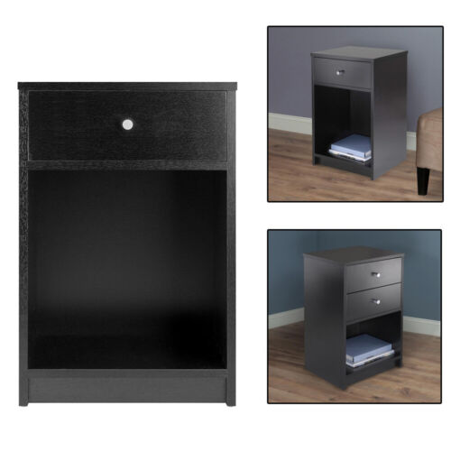 Bedroom Storage Dresser 2 Drawers Nightstand Cabinet Wood Furniture Black - Image 2