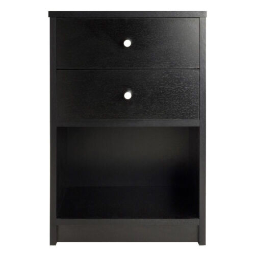 Bedroom Storage Dresser 2 Drawers Nightstand Cabinet Wood Furniture Black - Image 8
