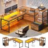 L Shaped Gaming Desk with LED Lights Home Office Desk with Fabric File Drawer L Shaped Gaming Desk with LED Lights Home Office Desk with Fabric File Drawer