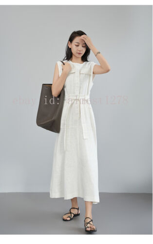 MASSIMO DUTTI Women's Clothing 100% Linen Slim Dress, Waist Denim Blue Dress - Image 12