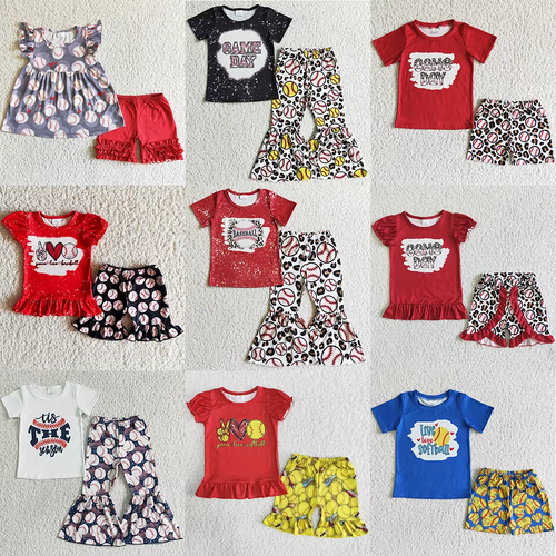 RTS Baby Girl Clothes Boutique Baseball Softball Toddler Girls Clothes Short Sle - Image 3