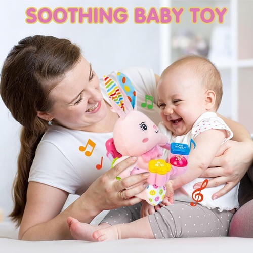 Bilingual Musical Rabbit Toy,Light-Up & Crinkle,Tummy Toy 0-12+ Mos,Pink - Image 6