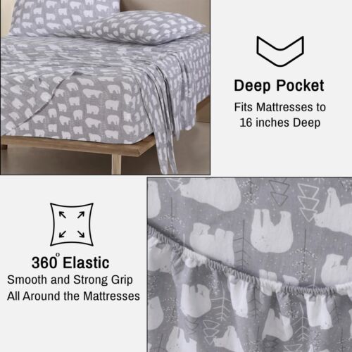 100% Cotton Flannel Sheet Set Deep Pockets Breathable Warm 170 GSM Cozy Soft - Image 29