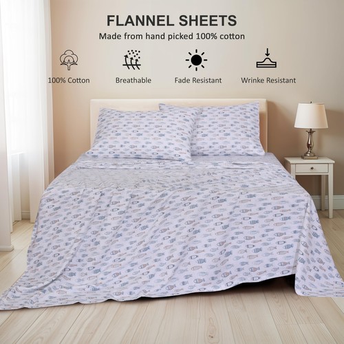 100% Cotton Flannel Sheet Set Deep Pockets Breathable Warm 170 GSM Cozy Soft - Image 35