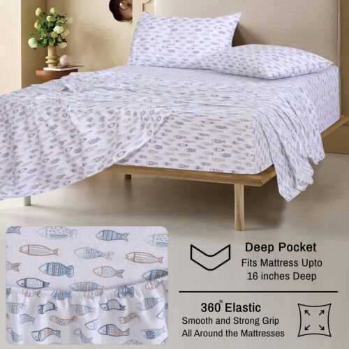 100% Cotton Flannel Sheet Set Deep Pockets Breathable Warm 170 GSM Cozy Soft - Image 36