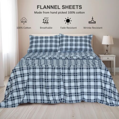 100% Cotton Flannel Sheet Set Deep Pockets Breathable Warm 170 GSM Cozy Soft - Image 41