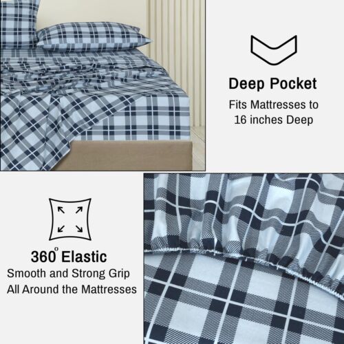 100% Cotton Flannel Sheet Set Deep Pockets Breathable Warm 170 GSM Cozy Soft - Image 43