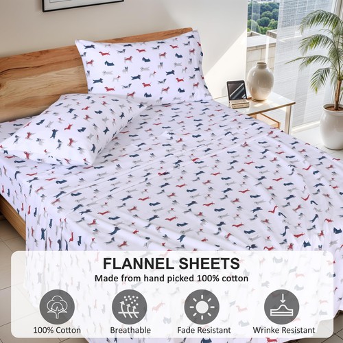 100% Cotton Flannel Sheet Set Deep Pockets Breathable Warm 170 GSM Cozy Soft - Image 49