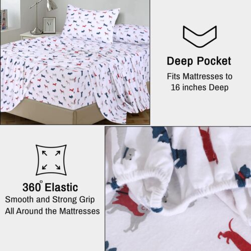 100% Cotton Flannel Sheet Set Deep Pockets Breathable Warm 170 GSM Cozy Soft - Image 50