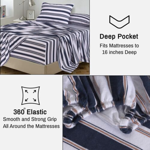 100% Cotton Flannel Sheet Set Deep Pockets Breathable Warm 170 GSM Cozy Soft - Image 66