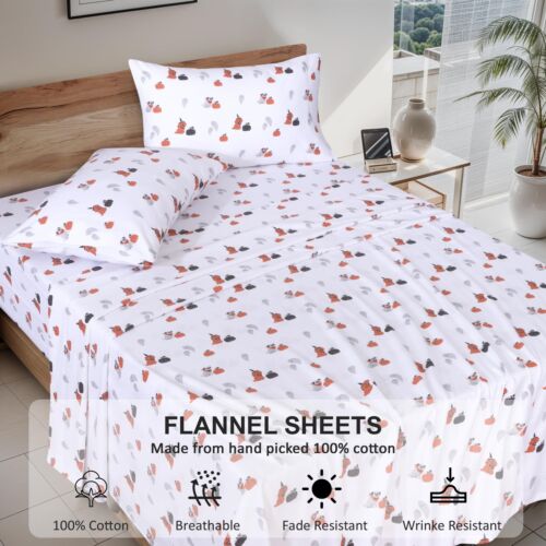 100% Cotton Flannel Sheet Set Deep Pockets Breathable Warm 170 GSM Cozy Soft - Image 74