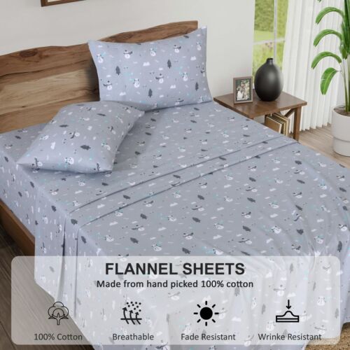 100% Cotton Flannel Sheet Set Deep Pockets Breathable Warm 170 GSM Cozy Soft - Image 89