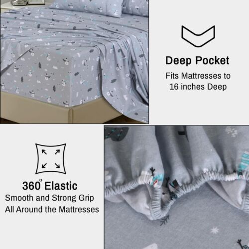 100% Cotton Flannel Sheet Set Deep Pockets Breathable Warm 170 GSM Cozy Soft - Image 90