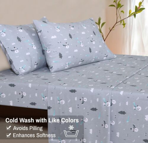 100% Cotton Flannel Sheet Set Deep Pockets Breathable Warm 170 GSM Cozy Soft - Image 91