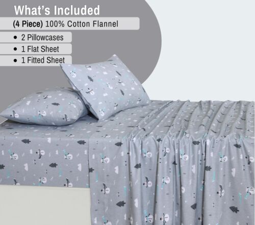 100% Cotton Flannel Sheet Set Deep Pockets Breathable Warm 170 GSM Cozy Soft - Image 92