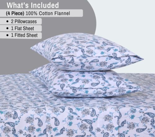 100% Cotton Flannel Sheet Set Deep Pockets Breathable Warm 170 GSM Cozy Soft - Image 95