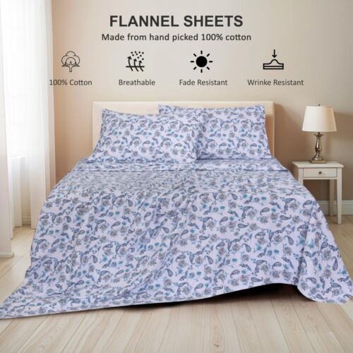 100% Cotton Flannel Sheet Set Deep Pockets Breathable Warm 170 GSM Cozy Soft - Image 97