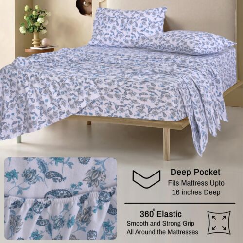 100% Cotton Flannel Sheet Set Deep Pockets Breathable Warm 170 GSM Cozy Soft - Image 98