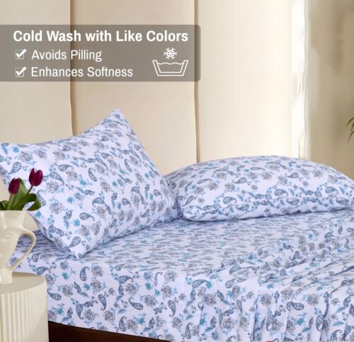 100% Cotton Flannel Sheet Set Deep Pockets Breathable Warm 170 GSM Cozy Soft - Image 100