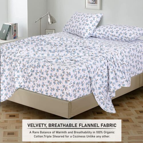 100% Cotton Flannel Sheet Set Deep Pockets Breathable Warm 170 GSM Cozy Soft - Image 112