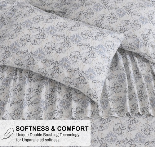 100% Cotton Flannel Sheet Set Deep Pockets Breathable Warm 170 GSM Cozy Soft - Image 119