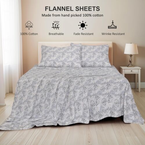 100% Cotton Flannel Sheet Set Deep Pockets Breathable Warm 170 GSM Cozy Soft - Image 121