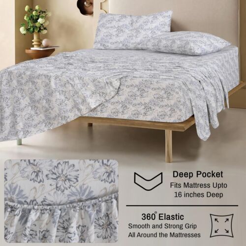 100% Cotton Flannel Sheet Set Deep Pockets Breathable Warm 170 GSM Cozy Soft - Image 122