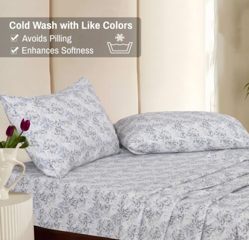 100% Cotton Flannel Sheet Set Deep Pockets Breathable Warm 170 GSM Cozy Soft - Image 124