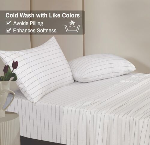 100% Cotton Flannel Sheet Set Deep Pockets Breathable Warm 170 GSM Cozy Soft - Image 137