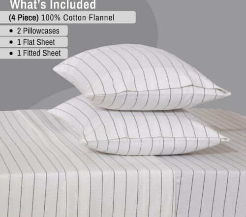 100% Cotton Flannel Sheet Set Deep Pockets Breathable Warm 170 GSM Cozy Soft - Image 138