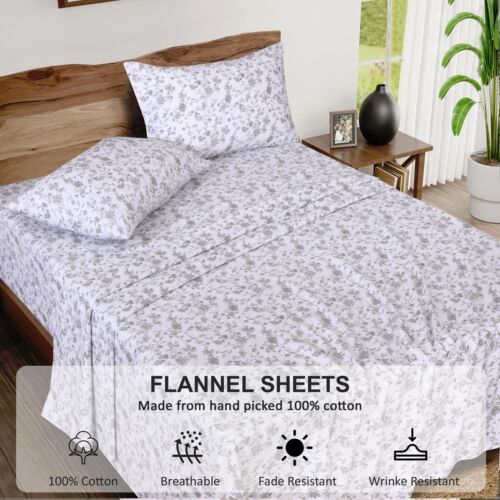 100% Cotton Flannel Sheet Set Deep Pockets Breathable Warm 170 GSM Cozy Soft - Image 142
