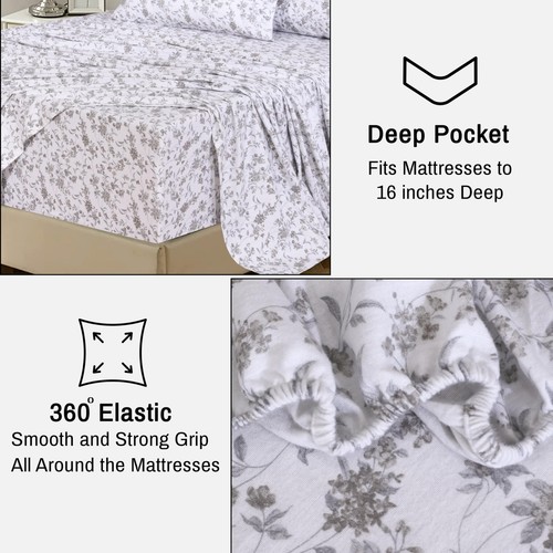100% Cotton Flannel Sheet Set Deep Pockets Breathable Warm 170 GSM Cozy Soft - Image 143