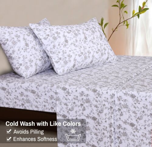 100% Cotton Flannel Sheet Set Deep Pockets Breathable Warm 170 GSM Cozy Soft - Image 144