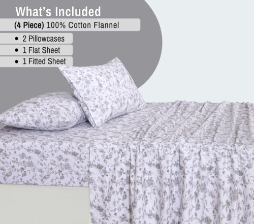 100% Cotton Flannel Sheet Set Deep Pockets Breathable Warm 170 GSM Cozy Soft - Image 145