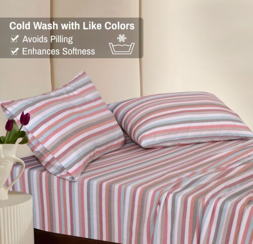 100% Cotton Flannel Sheet Set Deep Pockets Breathable Warm 170 GSM Cozy Soft - Image 158